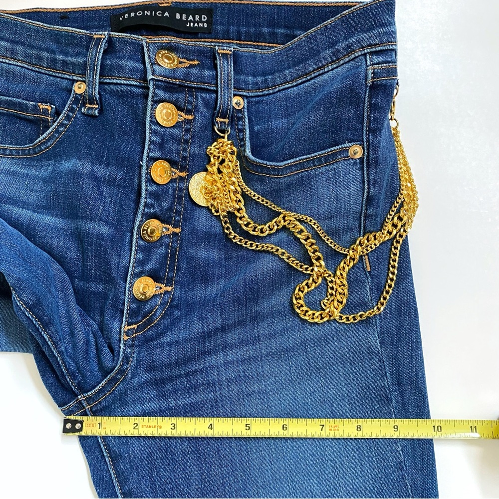 VERONICA BEARD DEBBIE HANGING GOLD CHAIN SKINNY LEG HIGH RISE WAISTED BLUE JEANS - Picture 14 of 14